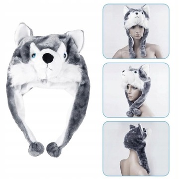 czapka zimowa wilk pies husky uszy