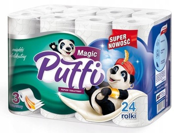 ТУАЛЕТНАЯ БУМАГА PUFFI MAGIC, 3-СЛОЙНАЯ, 72 РОЛИКА