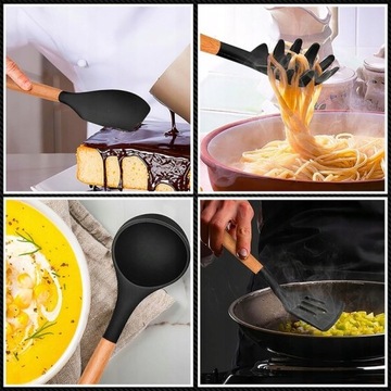 НАБОР КУХОННОЙ ПОСУДЫ СИЛИКОНОВАЯ ДЕРЕВЯННАЯ КУХОННАЯ ПОСУДА 12 EL