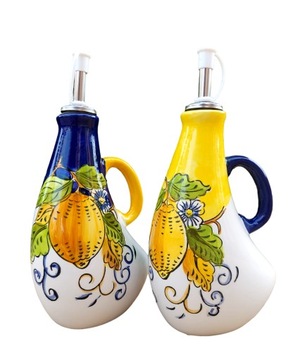 Butelka na oliwę Cytryny ceramiczna z uchem ręcznie malowana