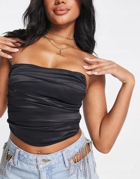 Asos Design gew crop top satynowy marszczenie XXS