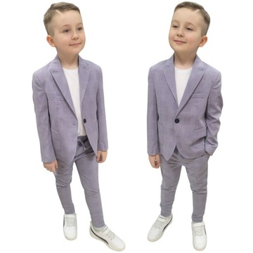 GARNITUR CHŁOPIĘCY W KRATE MARYNARKA SPODNIE + KOSZULKA 134