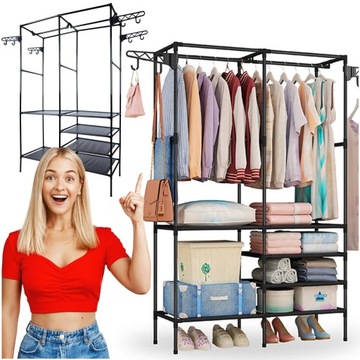 СТОЙКАЯ МЕТАЛЛИЧЕСКАЯ ВЕШАЛКА ДЛЯ ОДЕЖДЫ, ДВОЙНАЯ БОЛЬШАЯ ПОРТАТИВНАЯ ПОЛКА-СТОЙКА