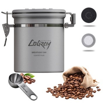 PUSZKA POJEMNIK DO KAWY HERBATY HERMETYCZNY PRÓŻONIOWY STAL 500g SZARY