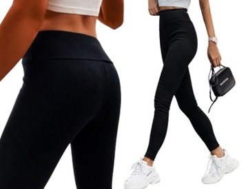 Damskie legginsy modelujące termo prążkowane wysoki stan bawełna L/XL 56