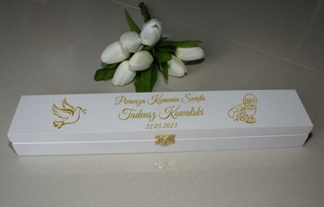 БЕЛАЯ деревянная коробочка для свечи с гравировкой в ​​подарок на Крещение