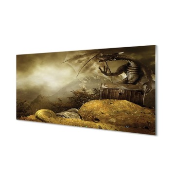 Obraz na szkle Smok góry chmury złoto 100x50 cm