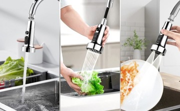 Смеситель для кухни, наконечник, поворот на 360°, 3 режима