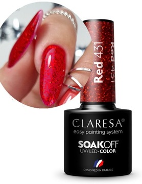 CLARESA LAKIER HYBRYDOWY Z DROBINKAMI RED 431
