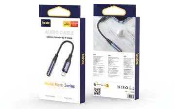 BOSTE ADAPTER PRZEJŚCIÓWKA AUDIO LIGHTNING DO IPHONE - MINI JACK AUX 12CM