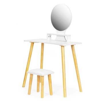 СОВРЕМЕННЫЙ КОСМЕТИЧЕСКИЙ СТОЛИК С ТАБУРЕМ И ЗЕРКАЛНОЙ ПОЛКОЙ