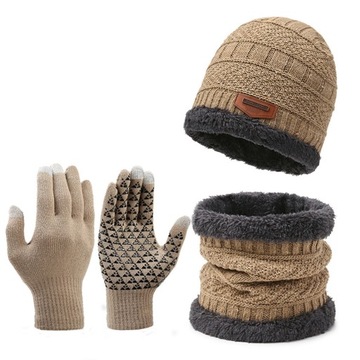 Męska czapka zimowa pogrubiona szalik rękawiczki