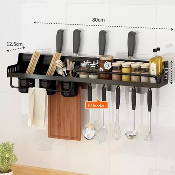 ПОДВЕСНАЯ КУХОННАЯ ПОЛКА С КРЮЧКАМИ 70 СМ