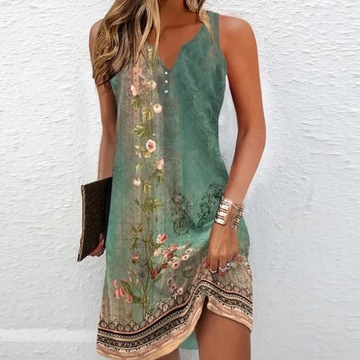 Women's Spring Summer Floral Beach Tank Dress Ladi