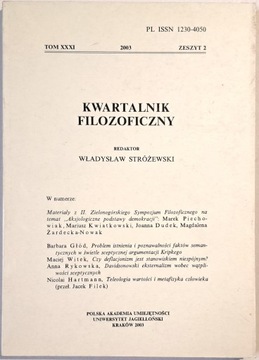 KWARTALNIK FILOZOFICZNY XXXI 2003 zeszyt 2