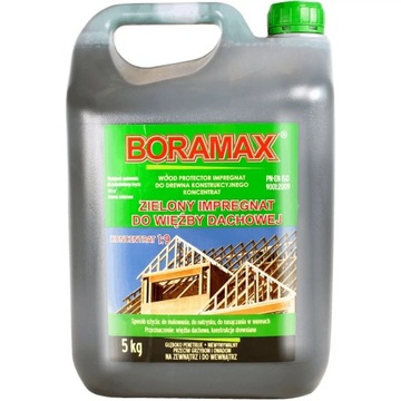 Impregnat do drewna 5kg koncentrat 1:9 zielony Boramax do więźby dachowej