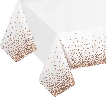 OBRUS PLASTIKOWY BIAŁY W MIEDZIANE KROPKI
