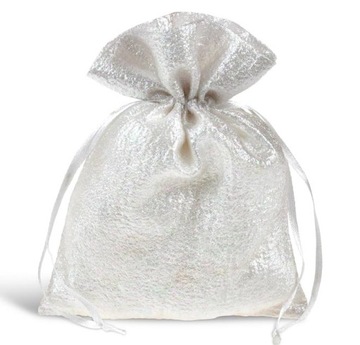 WOREK Z MATERIAŁU NA PREZENT PERŁOWY 10x12cm MFP srebrny