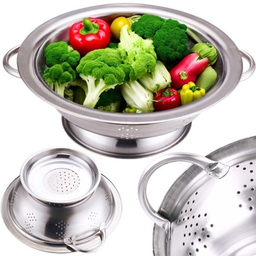 DURSZLAK CEDZAK METALOWY 23cm ze STALI NIERDZEWNEJ 18/0 UCHWYT OKRĄGŁY
