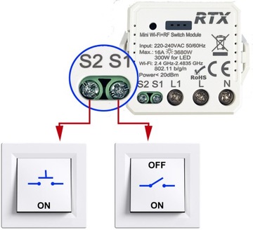 Контроллер WiFi-модуля RTX TUYA, МИНИ-реле 16 А