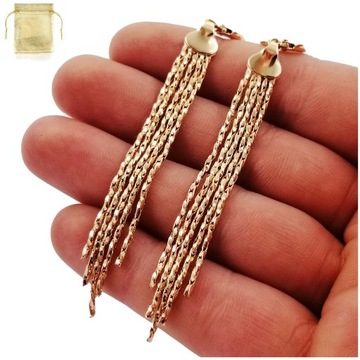 ZJAWISKOWE ZŁOTE KOLCZYKI DAMSKIE / DŁUGIE WISZĄCE / ŁAŃCUSZKI 18K PREZENT