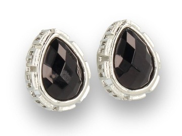 Klipsy do uszu srebrne z czarnym kryształem