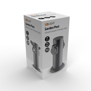 Садовый столб Solight IP44, нержавеющая сталь, 2 розетки, цилиндр, черный PG10B