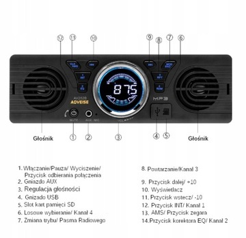 АВТОМОБИЛЬНОЕ РАДИО USB BT ЭКСКАВАТОР ТРАКТОРНЫЕ КОЛОНКИ