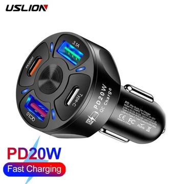 Ładowarka samochodowa 30W 2 USB+2 PD szybka
