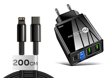 Bardzo Mocna Ładowarka +Szybki Kabel USB-C Typ-C Lightning 200cm do iPhone