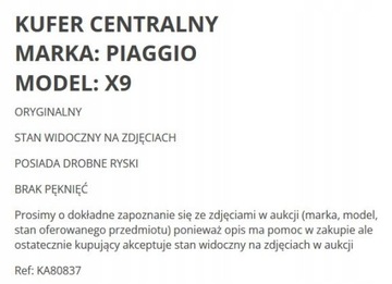 . KUFER CENTRALNY WYPEŁNIENIE PIAGGIO X9 KU0