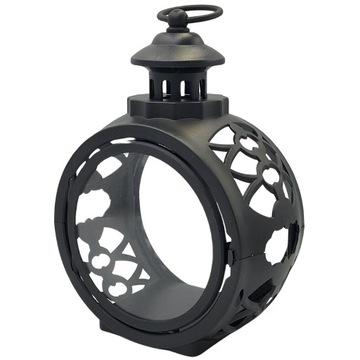 Декоративный круглый фонарь открытый со светодиодной свечой черный 23см