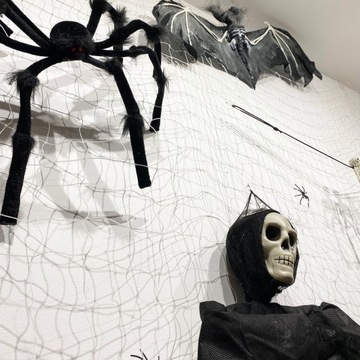 ДЕКОРАТИВНАЯ СЕТКА ПАУТИНКА ХЭЛЛОУИН ОРНАМЕНТЫ ШАРЫ ГИРЛЯНД С ЛЕТУЧЕЙ ПАУКОМ
