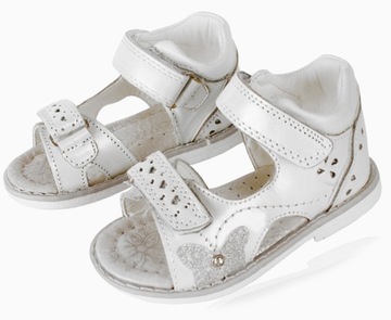 Белые сандалии серебряная кожа профилированная липучка клиба 23