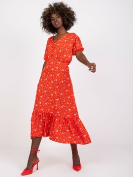 Czerwona sukienka midi w kwiatowy print S