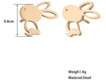 Kolczyki Zajączek Królik Pozłacane Stal 316L Y2K