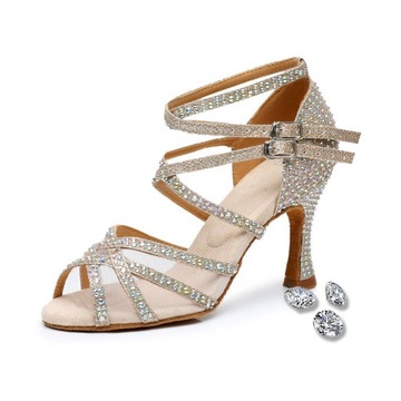 BUTY DO TAŃCA TANECZNE SZAMPAŃSKIE ZDOBIONE 8.5cm