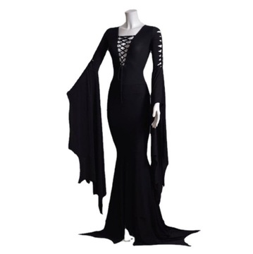 Środa Morticia Addams Cosplay sukienka do ziemi