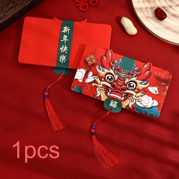 Китайский Лунный Новый год в красном конверте с пожеланиями на 2024 год, 6 слотов для карт, стиль B