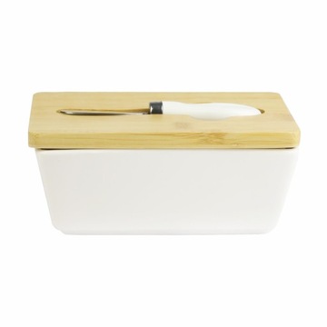 Фарфоровое масло с бамбуковой крышкой контейнером с ножом