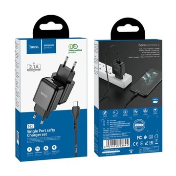 Настенное зарядное устройство 2,1 А, 1xUSB + кабель Micro USB, 1 м