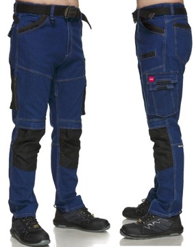 Bardzo mocne spodnie robocze Jeansowe do pasa niebieskie z kieszeniami S