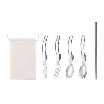 Biały worek ze składanym widelcem Spork ze stali