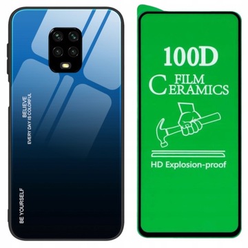 Etui szklane kolorowe gradientowe plecki do Xiaomi Redmi Note 9 Pro + Szkło