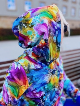 Bluza z kapturem kangurka oryginalna S/M FloModo kolorowa wzory - Kwitnę