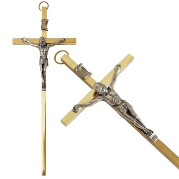KRZYŻ METALOWY ZŁOTY WISZĄCY NA ŚCIANĘ 18 CM