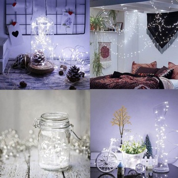 LAMPKI DRUCIKI 20LED ZIMNE BIAŁE ŚWIATEŁKA MIRKO ŻYŁKI NA BATERIE ŚWIATŁO