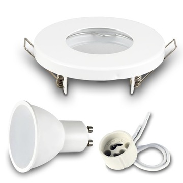 Oprawa wpuszczana halogen IP44 biała łazienka podbitka + LED GU10 7W 6000K