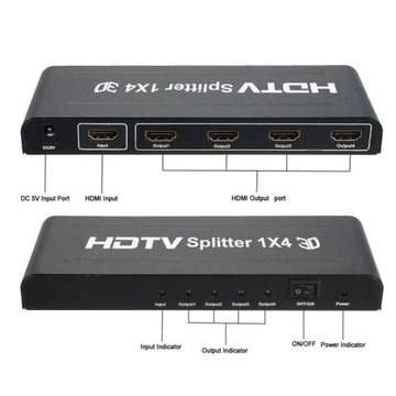 SPLITTER HDMI obrazu dźwięku 1x4 3D HDCP 1.4 4Kx2K 2160p