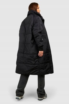 PUCHOWY PŁASZCZ ZAMEK KIESZENIE S X6187 *BOOHOO TALL CZARNY